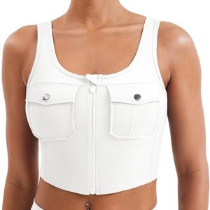 YEOREO CoreFlex Workout Tank Tops for Women U Neck Zip Up Crop Top Sleeveless Athletic Yoga Camisole Yvetty Going Out Tops