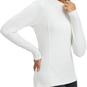 baleaf Women's Thermal Shirts Mock Neck Long Sleeve Fleece Tops Workout Running Athletic Base Layer Warm Cold Weather