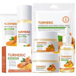Turmeric Skin Care Set, 11 Pcs Turmeric Skin Care Kit, Skincare Set with Turmeric Face Wash, Turmeric Soap, Toner, Face Serum & Face Cream, Eye Cream, Mask, Facial Kits for Women Mens