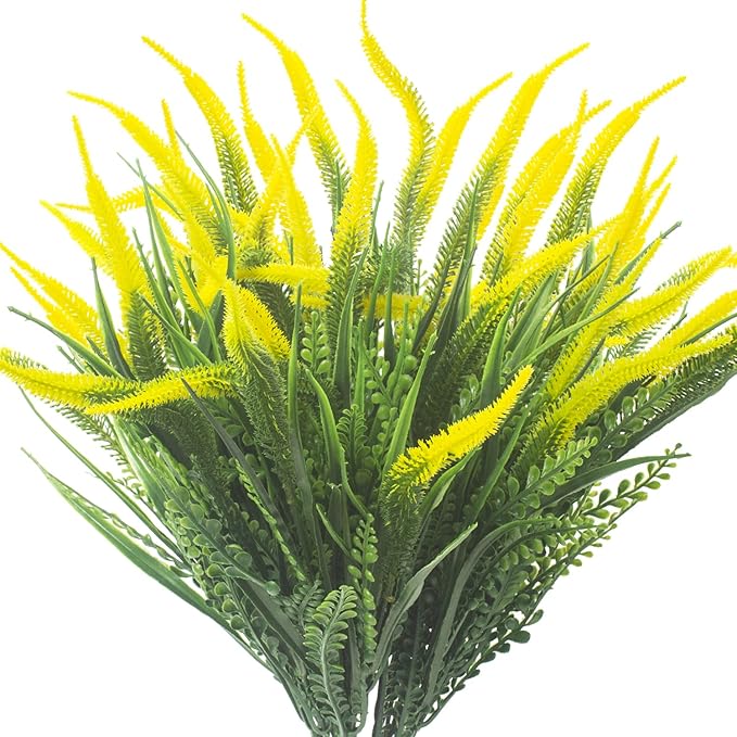 10 Bundles Artificial Plants Outdoor Fake Grass with Flowers UV Resistant Greenery Garden Porch Window Box Decorating (Yellow) 10 Bundles Artificial Plants Outdoor Fake Grass with Flowers UV Resistant Greenery Garden Porch Window Box Decorating (Yellow)