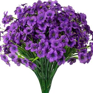 15 Bundles Artificial Flowers UV Resistant Outdoor Plants No Fade Faux Plastic Shrubs Fake Silk Flowers Window Box Garden Porch Home Decoration(Purple)