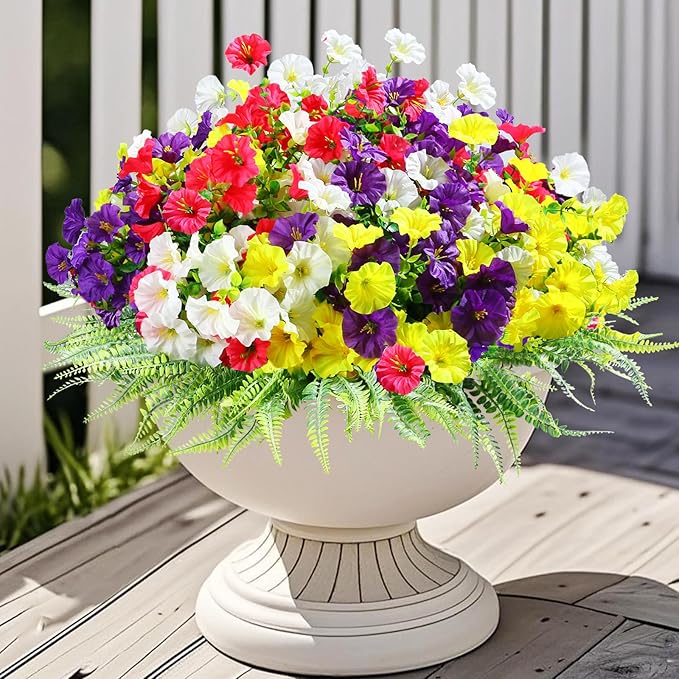 16 Bundles Outdoor Artificial Fake Flowers UV Resistant No Fade Plastic Faux Morning Glory Silk Flowers Plants for Home Garden 16 Bundles Outdoor Artificial Fake Flowers UV Resistant No Fade Plastic Faux Morning Glory Silk Flowers Plants for Home Garden