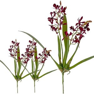 3pcs Artificial Cymbidium Stems That Look Real, Silk Dark Purple Orchid with Stems for Vases, Silk Flowers Arrangement for Home Office Indoor Centerpieces Tables Decoration