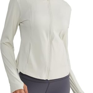 ALONG FIT Full Zip Workout Jacket for Women with Pockets - Yoga Jacket with Thumb Holes Slim Fit Athletic Jacket