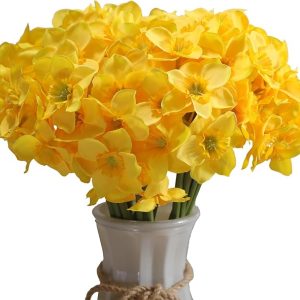 Artificial Flower Daffodil Silk Flowers Bouquet,12 Pcs,Decorative Home and Office Accent (Yellow)