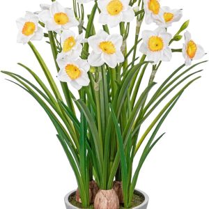 Artificial Flowers in Pot 16" Fuax Daffodil Potted Flowers Plant Decor Room Farmhouse Fake White Flower Plants Centerpieces Desktop Spring Summer Flowers