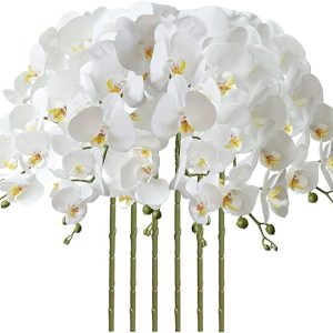 FagusHome 32" Artificial Phalaenopsis Flowers 6 Pcs Artificial Orchid Flowers Stem Plants for Home Décor (6Pcs)