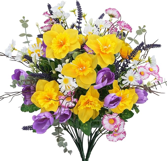 Fake Flowers Outdoor 15.7 Summer Artificial Wildflowers Bouquet Mixed Bush Faux Silk Flowers for Home Planter Porch Garden Fake Flowers Outdoor 15.7" Summer Artificial Wildflowers Bouquet Mixed Bush Faux Silk Flowers for Home Planter Porch Garden