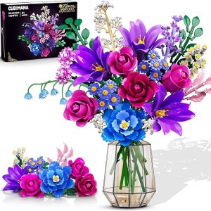 Flowers Bouquet Building Set with LED Light, 21 Flower Botanical Collection Building Block Toy, Rose Lily Plants Home Office Decor