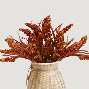 KBREE 16 Inches Harvest Bouquet, 4 Set Artificial Grain Ear Bouquet, Fall Rustic Wheat Arrangement for Home Decor (Russet​)