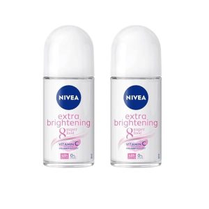 NIVEA Extra Brightening 8 Super Food Vitamin C Collagen Booster Underarm Roll-On Deodorant, Alcohol-Free, 48HR Odor Protection, Smooth & Bright Skin, 50ml, 1.69oz, Pack of 2