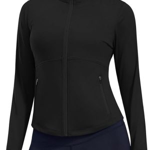 PINSPARK Women's Cropped Workout Jacket Lightweight Full Zip Running Jacket Comfy Slim Fit Athletic Jackets with Thumb Holes