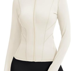 Rapbin Women's Slim Fit Workout Jackets Full Zip Long Sleeve Running Athletic Tops Yoga Shirts with Thumb Holes