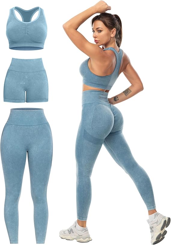 3 Piece Workout Sets for Women Butt Lifting Leggings with High Impact Sports Bra Gym Shorts 3 Piece Workout Sets for Women Butt Lifting Leggings with High Impact Sports Bra Gym Shorts