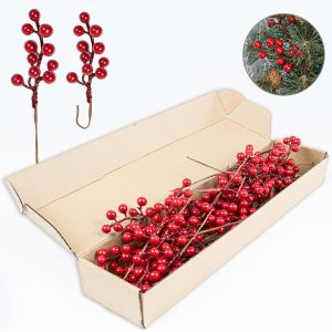 32 Pack Christmas Tree Decorations, Artificial Red Berry Stems 6.5 Inch Christmas Berry Picks with Holly Berries for Xmas Winter Holiday Home DIY Ornaments