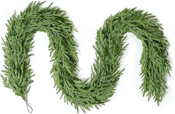 9ft Artificial Christmas Garland, Realistic Norfolk Pine Greenery Garland for Fireplace Mantel, Table, Doorframe, Indoor Outdoor Xmas Holida