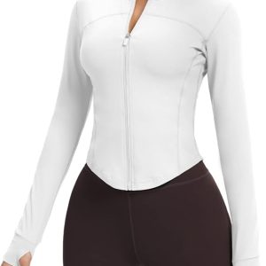 AVGO Women's Cropped Running Workout Jackets Zip Slim Fit Athletic Tops with Thumb Holes