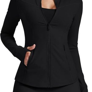 AVGO Womens Running Jackets Lightweight Slim Fit Workout Jacket Zip Up Athletic Track Gym Tops with Pockets & Thumb holes