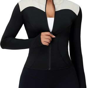 BMJL Womens Long Sleeve Workout Jackets Slim Fit Scrub Jacket Zip Up Shirts Fitness Clothing