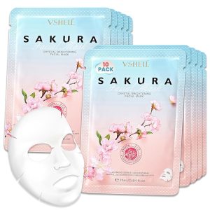 Brightening Face Sheet Mask, Set of 10 - Japanese Hydrating Beauty Skincare with Sakura Extract for Women and Men