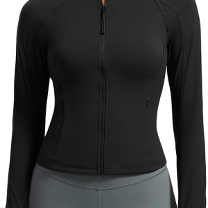 CRZ YOGA Butterluxe Waist Length Jackets for Women - Full Zip Athletic Track Tops with Thumb Holes Pockets