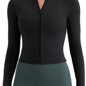 CRZ YOGA Womens Butterluxe Full Zip Cropped Workout Jacket Slim Fit Lightweight Athletic Yoga Tops with Thumb Holes