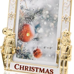 Christmas Nutcracker Metal Picture Frame 4X6 Inch | Holiday Photo Frame for Christmas Decoration & Gift (gold white)