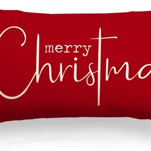 Christmas Pillow Covers Merry Christmas Throw Pillow Decorative Christmas Red Cotton Cloth Linen Cloth Pillow Cover Sofa Cover Decorative Rectangle Length 12X20 inches