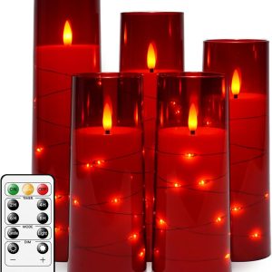 Flameless LED Candles with Timer 5 Pc Flickering Flameless Candles for Romantic Ambiance and Home Decoration Stable Acrylic Shell,with Embedded Star String