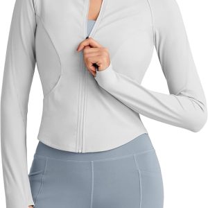 G4Free Workout Jackets for Woman BareFeel Cropped Zip Up Athletic Running Jacket Slim Fit Yoga Tops with Thumb Holes