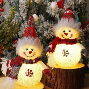 Juegoal 2 Pack Christmas Table Decorations, 10 Inch Lighted Plush Snowmen Figurines, Light Up Snowman Holiday Present, Battery Operated Xmas Gifts Winter