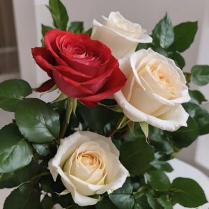 KaBloom Flowers - 6 Red and white Roses Without Vase - Gift for Birthday, Sympathy, Anniversary, Get Well, Thank You, Valentine, Mother’s Day Fresh Flowers