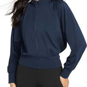 ODODOS Women's Full Zip Workout Jacket Cloud Feeling Stand Collar Long Sleeve Lightweight Athletic Yoga Tops