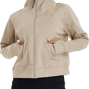 Oalka Sweatshirts Half Zip Long Sleeve Cropped Pullover Lined Full Zip Hoodies Thumb Hole Jackets