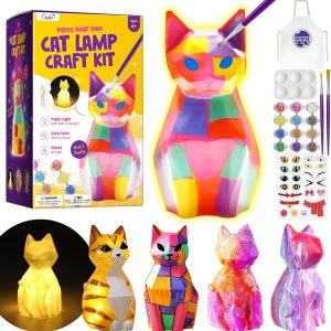 Paint Your Own Cat Lamp Kit, Arts and Crafts for Kids Ages 8-12, Art Supplies Painting kit for Kids 6-12, Cat Night Light Toys Girls Boy Birthday Christmas Gifts