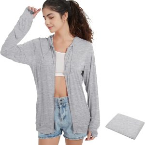 QBK Light Weight Zip Up Hoodie Thin Summer Jacket For Women