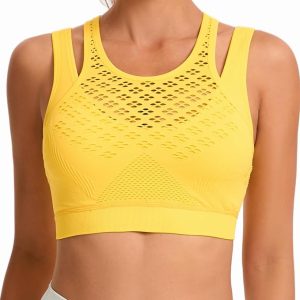RUNNING GIRL Sports Bras for Women High Support,Seamless Ribbed Longline High Neck Sports Bra Racerback Padded Crop Top Yoga