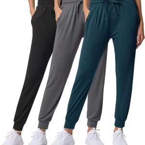 Real Essentials 3 Pack: Women's Ultra-Soft Lounge Joggers Sweatpants Athletic Yoga Pants with Pockets