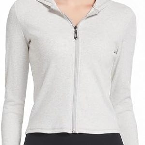 Ribbed Hoodies for Women Lightweight Full Zip Up Jackets Long Sleeves Tops Fitted Cropped Sweatshirt