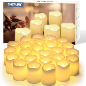 SHYMERY Flameless Votive Candles,Flameless Flickering Electric Fake Candle,24 Pack 200+Hour Battery Operated LED Tea Lights in Warm White for Wedding, Table