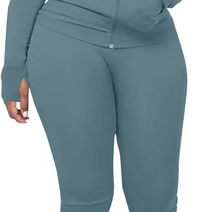 UOUA Two Piece Outfits Women Tracksuit Sets Long Sleeve Zip Up Jacket & Leggings for Gym Workout Set