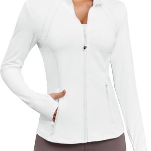 VUTRU Women Athletic Jacket Fitted Workout Running Zip Up Track Coat Layer with Thumb Holes Pockets for Yoga Gym Travel