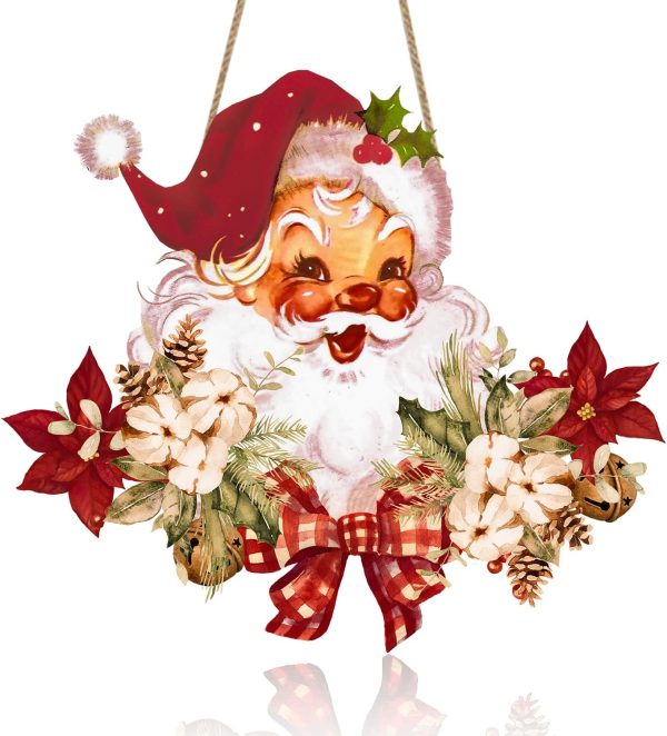 Vintage Style Santa Claus Welcome Sign - Wooden Hanging Sign for Front ...