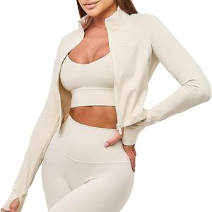 Women's Slim Fit Full Zip Athletic Running Sports Jacket - Lightweight 4-Way Stretch Workout Top