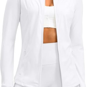Women's Workout Jackets with 4 Pockets Zip Up Slim Fit Soft Fall Jacket for Yoga Running Athletic