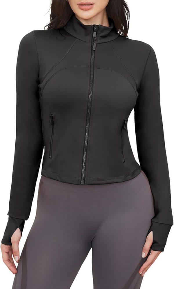 Workout Jackets for Woman: Athletic Gym Running Cropped Zip Up Tops ...