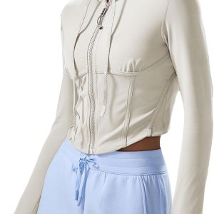 altiland Workout Corset Full Zip Jacket for Women - Hooded Athletic Running Yoga Crop Top
