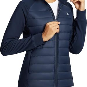 baleaf Women's Running Jacket Winter Lightweight Water Resistant Puffer Coat Fall Cold Weather Hiking Zip Pockets