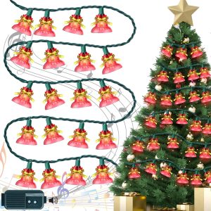 1 Set 30 Pcs Musical Christmas Lights, 9.6 ft Musical Bell String Lights, 25 Classical Holiday Songs, 7 Functions Clear Bulb with Bells for Xmas Indoor Home Decorations(Red)
