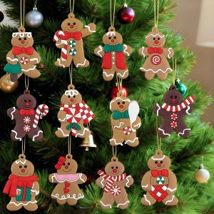12 Pcs Gingerbread Man Ornament Gingerbread Men Ornaments of Various Shapes for Christmas Tree Gingerbread Christmas Decorations